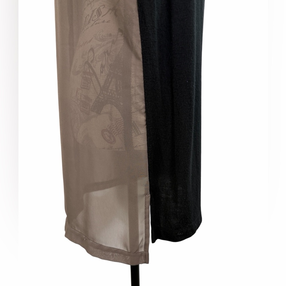 Massimo Black Sheer Back Tunic Top Faux Leather Shoulder Size M - Picture 7 of 10